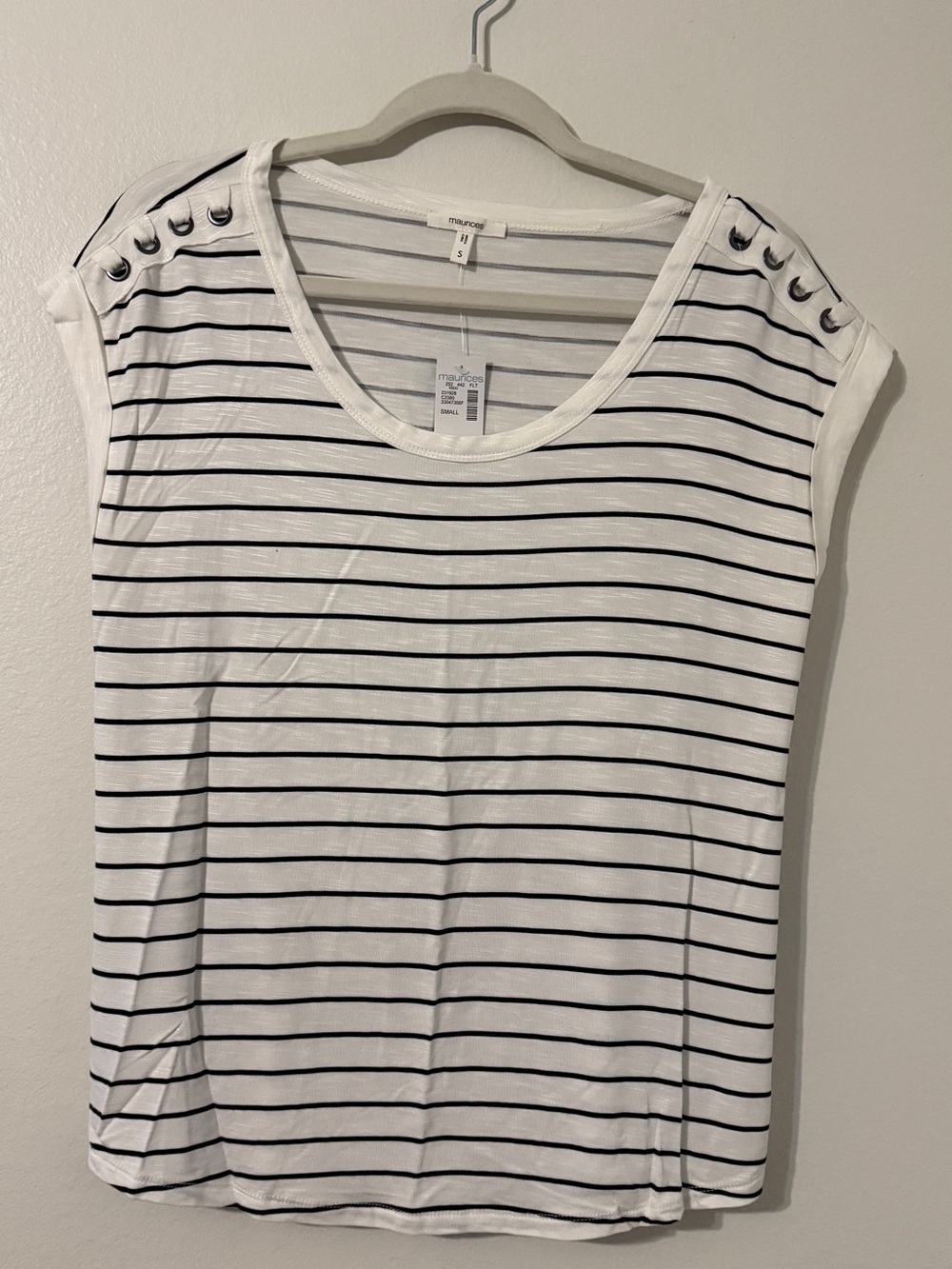 Maurices White & Black Striped Short-Sleeve Tee with Shoulder Buttons
